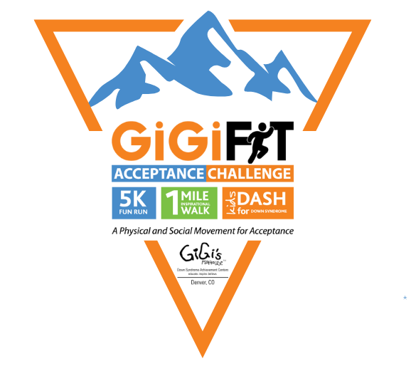 Acceptance Challenge logo with mountains and 5K, one-mile walk and dash options