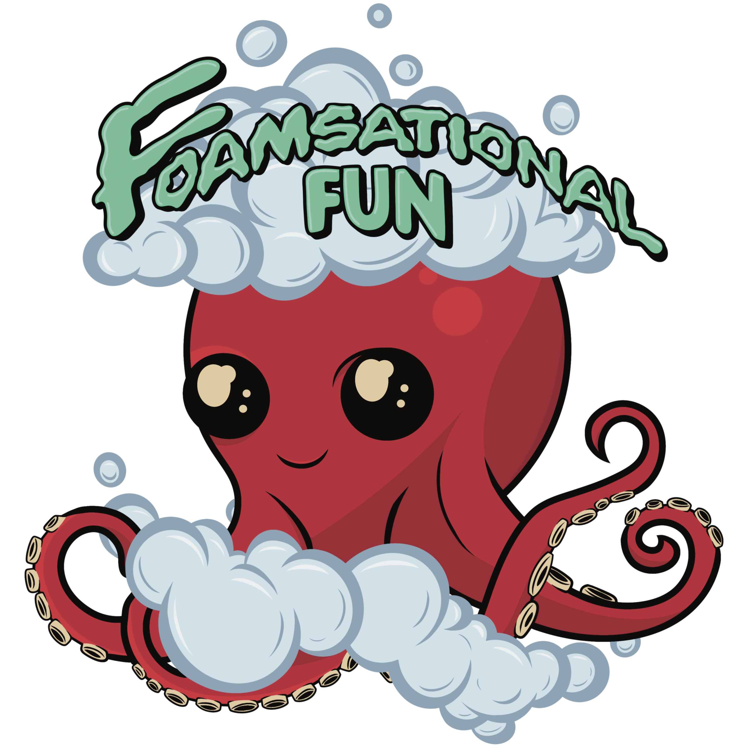 Foamsational Fun logo with a red octopus surrounded by foam