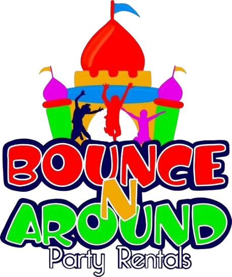 Bounce N Around Party Rentals logo with a colorful inflatable castle